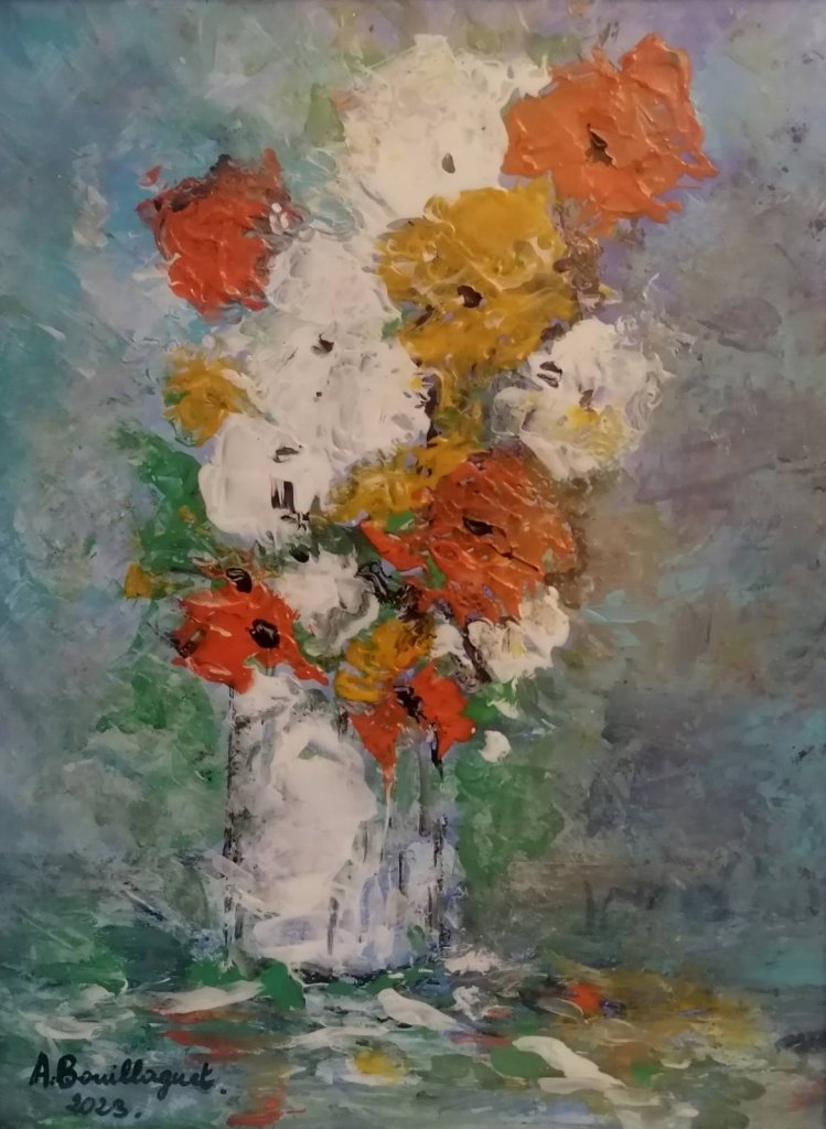 Vase de fleurs peinture d Alain BOUILLAGUET peintre en Corrèze